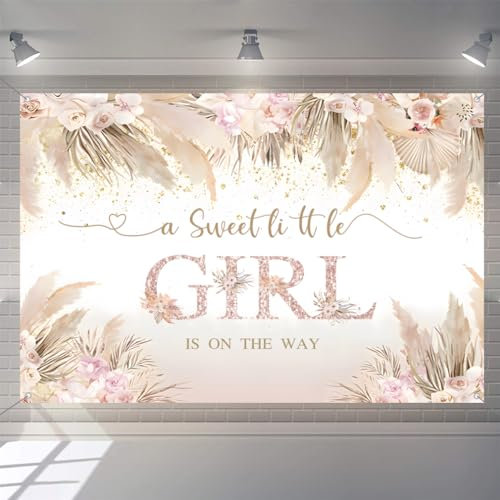A Sweet Little Girl is on The Way Baby willkommen Hintergrund Rosa Blumen Baby Shower Fotografie Hintergrund Blume Mädchen Party Dekorationen Party Banner Stoffschild Plakat