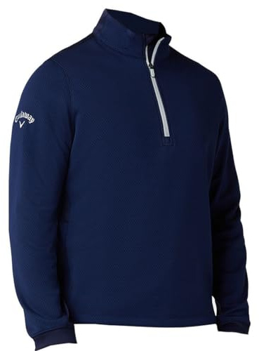 Callaway - Golf Tops for Men, Long Sleeve Hexagon Fleece Base Layer Sweater with Thermal Properties and Moisture Wicking Technology (Peacoat Blue)