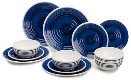 FLAMEFIELD AZURE 12-Piece Melamine Set - Nautisches dunkelblaues Geschirr, ideal für Outdoor-, Meeres- und Abenteuermahlzeiten, langlebig und stilvoll