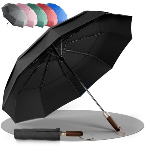 LOGAN & BARNES Premium Taschenschirm sturmfest Ø103cm - Stilvoller Regenschirm sturmfest mit hochwertigem Echtholzgriff und Auf-zu- Taschenschirm Automatik Modell Amsterdam