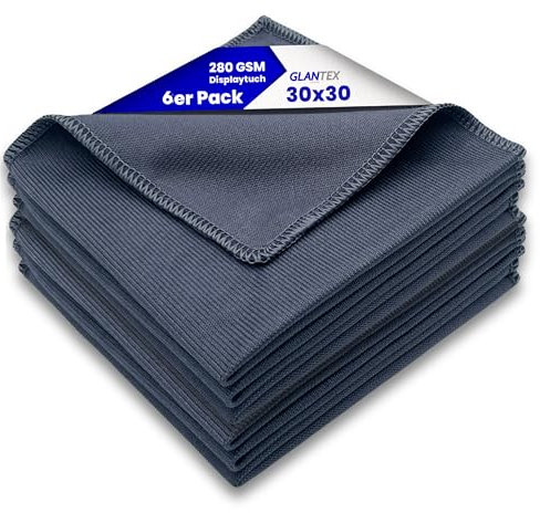 GLANTEX 6 Brillenputztuch Microfaser Optikerqualität - 30x30cm zur Reinigung von Brille, Tablet, Handy, Display, Kamera | Brillenputztuch Kunststoffgläser - Brillentücher
