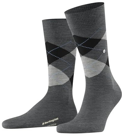 Burlington Herren Socken Edinburgh M SO Wolle gemustert 1 Paar, Grau (Asphalt Melange 3180) neu - umweltfreundlich, 46-50