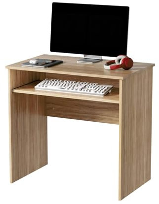 Home Source Compact Computer Office Desk PC Laptop Table, Study Gaming, Oak Effect, 80cm