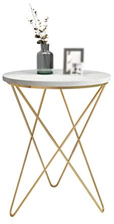 Nachttische Marmor runder Beistelltisch, Kreativität Metall Couchtisch Hotel Schlafzimmer Western Restaurant Kleiner Esstisch, Weiß, 47 * 47 * 62CM Korbtisch (Farbe: Weiß, Größe: 47 * 47 * 62CM)