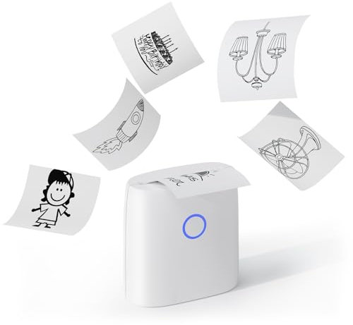 JADENS Aufkleber Drucker JD21 Fotodrucker mit 1 Rolle Thermopapier für Smartphone, Bluetooth Etikettendrucker für DIY Erstellung, Studiennotizen, Bilder(Weiß)