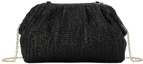 Fecialy Bolso de Paja para Mujeres Bolso de Playa de Verano Dumpling Bolso de Paja Bolsa de Ratán Tejida de Playa