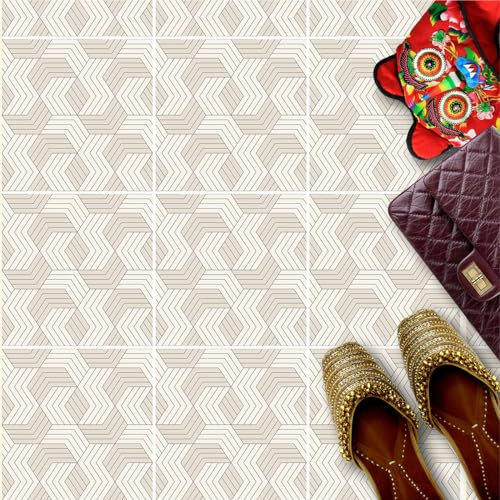 HUBDECO - Fliesenaufkleber - Küche, Badezimmer Deko - Klebefliesen - Bodenfliesen - Klebefolie Küche - Boden Schutzmatte - Selbstklebende Fliesen - 9 Stk. - Geometrisch Beige - 10x10cm