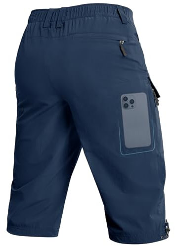 Moosehill 3/4 Kurze-Hosen-Herren-Cargo-Shorts-Bermuda Outdoor 6 Taschen Leichte Wasserdicht Cargohose Wanderhose Arbeithose Männer Kurz MTB Fahrrad Sport Sommer Activewear-Shorts(Navy,XL)