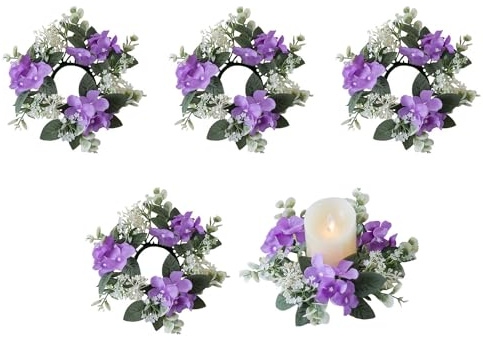 Huilimei 5 Stück 25 cm Kerzenringe Kränze, künstliche Hortensienkranz, Kerzenkränze für Säulen, Weihnachten, Hochzeit, Zuhause, Tischdekoration, Lila
