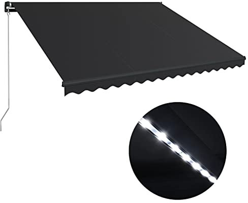 GLFNB Manuell ausziehbare Markise mit LED 400x300 cm Anthrazit, Gartenmarkise Sonnenschutz, Markisendach für Terrasse, Balkon, Innenhof und Restaurant