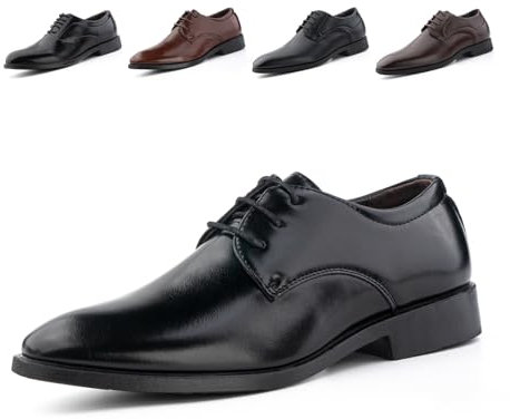 Scarpe Stringate Uomo Oxford Scarpe Pelle Eleganti Derby Brogue Basse Vintage Verniciata PU Traspirante Lavoro Sposa GPG808 Nero 45