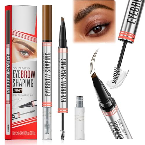 2 in 1 Brow Pen + Versiegelungsgel, Magic Instant Lift Wasserdichter Brauenstift, 3D Microblading Augenbrauenstift mit 4-Gabelspitze, natürlich & echt aussehend, für die Pflege & Formung der