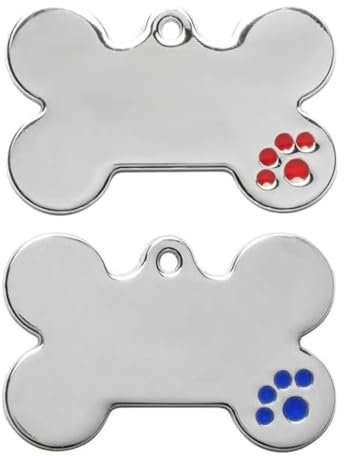 CENPEK 2 Etiquetas de identificación para Mascotas con Forma de Hueso en Blanco, Etiquetas de identificación con Hueso grabadas para Perros y Gatos