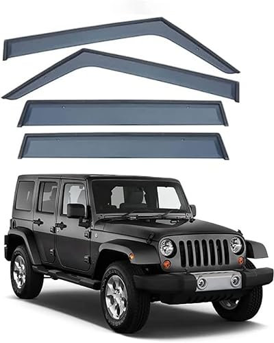 CSYKKL Auto Windabweiser für Jeep Wrangler JK 2010-2017,Vorn und Hinten Seitenscheiben Regenabweiser,Anklebbare Windschutz Deflektoren Fenstervisier Zubehör