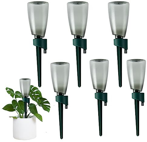 Dispositivos de riego de plantas 6 PCS Cuberio de plantas con 6 piezas de 500 ml de botellas de riego de goteo automático con válvula de control de liberación lenta para plantas Sistema de riego verd