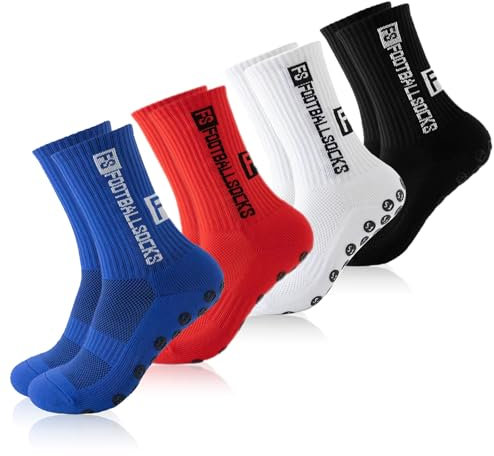 Wydexint Fußball Socken, fussball socken, sportsocken fussball, anti rutsch sportsocken, Unisex Socks für Fussball (DE/NL/SE/PL, Alphanumerisch, M, Regular, Regular, 4, Schwarz, Weiß, Rot, Blau)