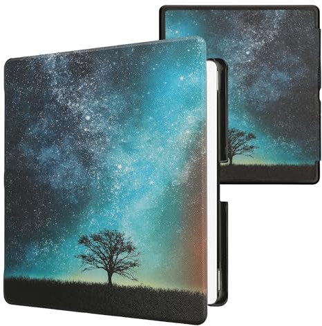 kwmobile Klapphülle kompatibel mit Amazon Kindle Scribe (2024) Hülle - eReader Case - Galaxie Baum Wiese Blau Grau Schwarz