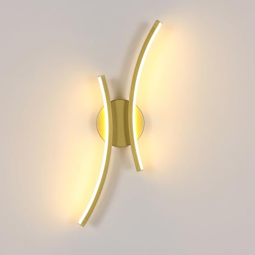 Mckalen Wandlampe Innen LED, 20W 2250LM Wandleuchte LED Gold Modern, Dekorativ Wandbeleuchtung Flur für Schlafzimmer Korridor Wohnzimmer Treppe, Warmweiß 3000K