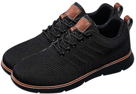 Generisch Scarpe da corsa da uomo, extra large, da ginnastica da uomo, in rete, leggere, con suola piatta, antiscivolo, tinta unita, con lacci, Nero , 42 EU
