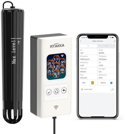RYAKKA Smart 7-in-1 Aquarium Monitor Wasserqualität Tester digital für Süßwasser und Meerwasser WiFi Mit APP 24h Online der ORP | Sal | S.G | TDS | EC | Temp | pH-Wert messgerät