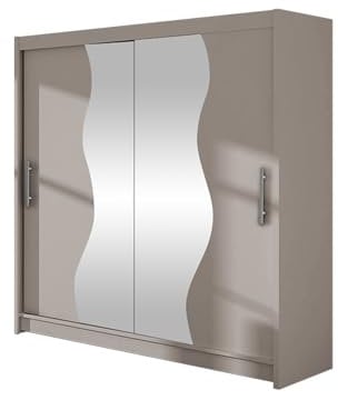 Kleiderschrank mit Spiegel Begas, Schwebetürenschrank, Schiebetürenschrank, Modernes Schlafzimmerschrank, Garderobe, Schlafzimmer (Cashmere)