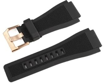 BBPLWEEA YingYou 33 Mm * 24 Mm Schwarzes Blaues Silikonkautschuk-Uhrenarmband Mit Dornschließe, Taucherharzarmband, Kompatibel Mit Der Bell Ross BR01 BR03-Uhr(Black Rose Buckle)