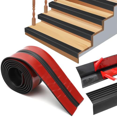 Yuragim Treppenkantenprofil Selbstklebend, 2M Kantenschutz Treppe Schwarz Gummi Treppen-Kantenprofil Selbstklebend, Antirutsch Treppenkantenschutz Rutschfeste Treppenstufe für Außen und Innenbereich