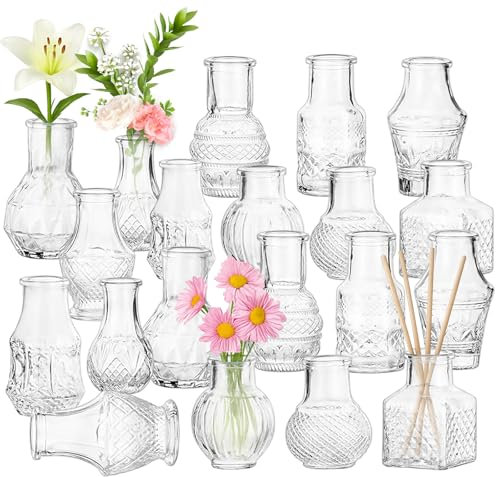 Orifesio Lot de 20 Mini Vase en Verre, Mini Vase Deco Table Transparent, Petit Vases Decoratif Vintage, Vases Décoratifs pour Décoration de Mariage, Centre de Table
