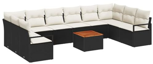 vidaXL Garten-Sofa-Set mit Kissen 11 pcs Schwarz Poly Rattan, Garten & Terrasse, rechteckiges, modernes Sofa-Set, wetterfestes Poly-Rattan, Coole Sitze für den Patio