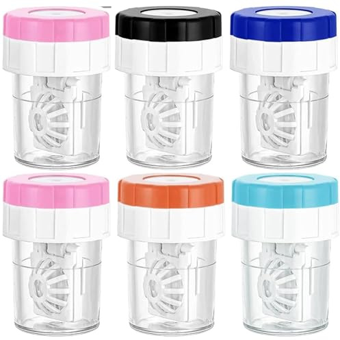TRLREQ Pack of 6 Contact Lens Containers, Lens Case, Contact Lens Storage and Cleaning Machine, Contact Lens Container for Daily Use, Portable and Durable, Black, Pink, Blue, Orange and Green, Modern