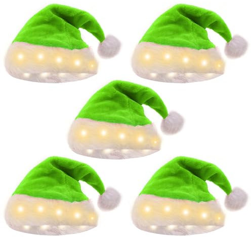 GAOFESA Weihnachtsdekoration, Plüsch-LED-Hut, beleuchtet, Weihnachtsmannmütze, Urlaub, Party, Kostüm, Fotografie, Requisiten, 5 Stück