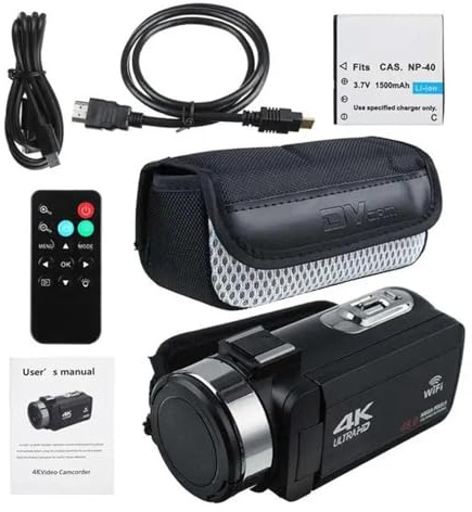 YVAAASIYC Videocamera DV Ultra HD 4K, videocamera digitale con zoom digitale 16X, Wi-Fi, 30 MP, rotazione di 270 gradi, touch screen(4K Without Night Vis)