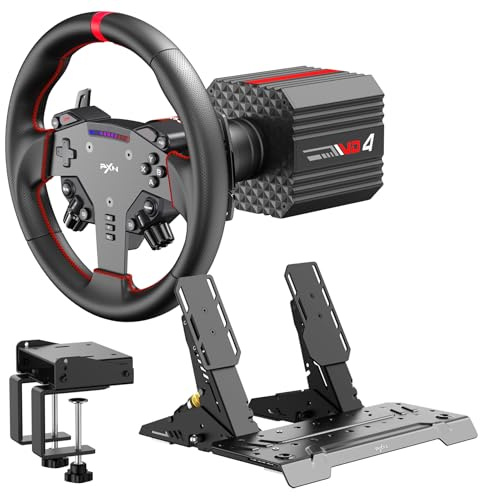 PXN VD4 Bundle Volante da Corsa Direct Drive – Base Servo-Motore 4Nm, Volante W AS Gaming, Pedali PD HM Freno & Acceleratore, Morsetto da Tavolo – Compatibile con PC Windows