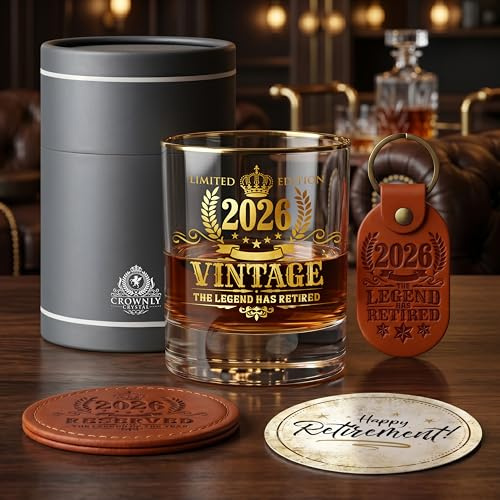 Vaso Whisky Jubilación 2026 Regalo Hombre Ideas Regalos Originales para Compañero Papá Abuelo Copa Degustación Ron y Gin Gadget Divertido Fiesta Pensionista Navidad