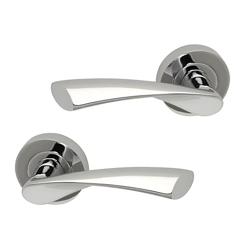 UAP Zeta Internal Door Handles On Round Rose, Satin Chrome Lever Handles for Interior Wooden Doors, Keyless Pair