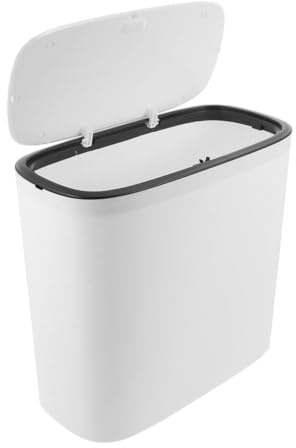 Angoily Poubelle à Pression Automatique Blanche Bac à Déchets Compact Plastique Résistant Poubelle Pratique pour Cuisine Salle de Bain Bureau et Chambre Design Simple et Multi-usage