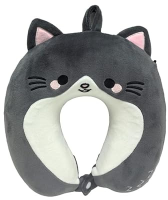 Relaxeazzz Adoramals Reisekissen aus Memory-Schaum Smudge The Cat – Flugzeug-Reisekissen für Kinder – Nackenkissen für Kinder und Erwachsene – Flughafen-Essentials