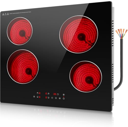 ALEMANIA 60cm Electric Ceramic Hob 4 Zone Touch Control Infrared | 6000W power, 9 levels, 1–99 min timer, Pause, Keep Warm, Child Lock, Residual Heat Indicator, Built-In or Countertop
