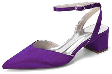 HFWXYSA Donna Slingback Scarpe da Sposa con Tacco A Blocco Cinturino alla Caviglia Décolleté Punta A Punta Scarpe da Matrimonio Festa,Viola,38 EU