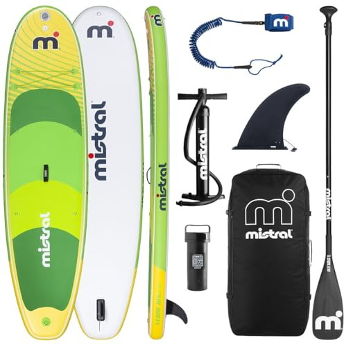 Mistral© SUP Board Set Verde 10'6 - Aufblasbar - für Kinder & Erwachsene - Anfänger & Fortgeschrittene - Mit Universal Kamerahalterung
