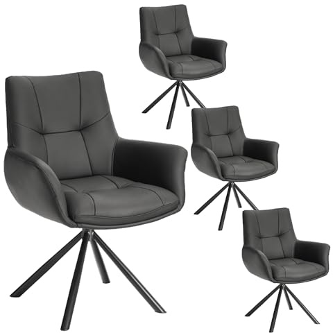 Liadomo Esszimmerstühle 4er Set, Enya, drehbar, Leder, schwarz | Armlehnstuhl, Polsterstuhl, Küchenstuhl, Drehfunktion 360°, Taschenfederkern, ergonomisch, Metallgestell schwarz