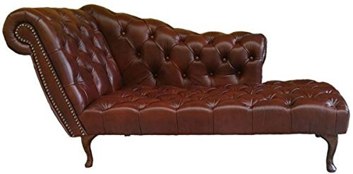 Casa Padrino Chesterfield Chaiselongue/Recamiere Echt Leder Dunkelbraun - Linke Seite