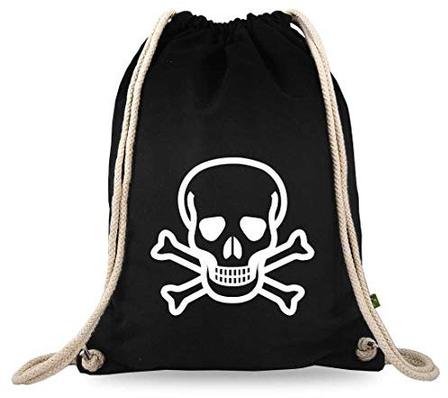 Turnbeutelliebe® Turnbeutel mit Motiv - Totenkopf Skull - Baumwolle schwarz - Sportbeutel - Rucksack - Stoffbeutel - Tasche -ca. 12 Liter - 37 x 46 cm