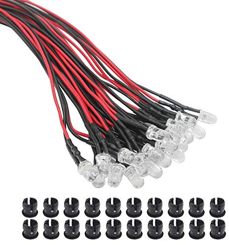 KeeYees 20Pcs 3mm Leds mit 20cm Kabel DC 12V Led Fertig Verkabelt + 20Pcs 3mm LED Montageringe Plastik (Blau)