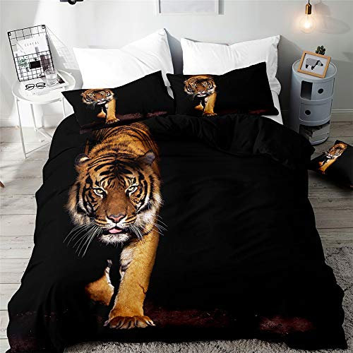 Morbuy 3D Bettbezug Bettwäsche Set - Tiger Drucken Erwachsene Kinder Bettwäsche-Set, Mikrofaser Weiche Bettbezug mit Reißverschluss und Kissenbezüge (135x200cm,Schwarzer Tiger)