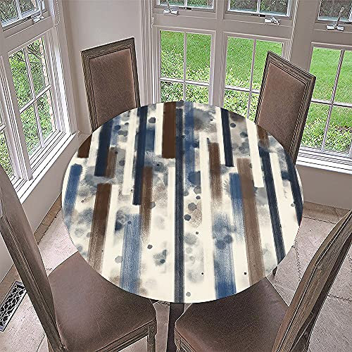 Fansu Round Tablecloth Waterproof Wipe Clean, 3D stripe Printing Polyester Circular Tablecloths Fitted Elastic Edged, Stain Resistant Table Cover (Drip dye,Diameter 130cm)