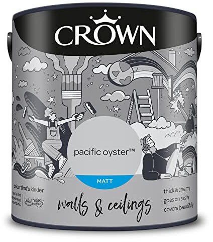 CROWN Breatheasy - Pintura de emulsión mate para paredes y techos, Pintura Pared, 2,5 L, color azul oscuro (PACIFIC OYSTER)
