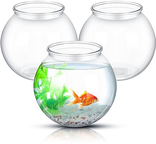 Mifoci 3 Pcs Plastic Fish Bowls Transparent Small Plastic Fish Tank Shatterproof Fishbowl Clear Round Plastic Aquarium for Betta Fish Goldfish Candy Wedding Party Favor Desktop Decoration, 7.09 x 6.3