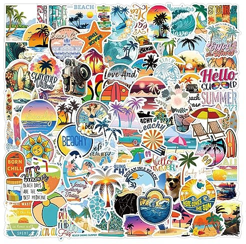 Strand der Kokosnuss Aufkleber für Laptop (100 PCS),Geschenk für Kinder Jugendliche Erwachsene Jungen,Strand ästhetisch Stickers Wasserdicht Vinyl Aufkleber für Scrapbook,Skateboard,Auto,Gepäck