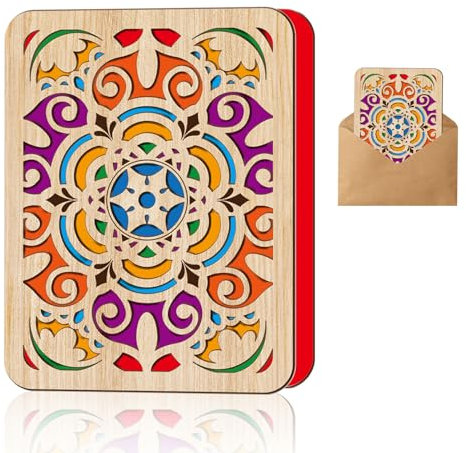 ORIGACH Mandala Grußkarte aus Holz Liebe Karte mit Umschlag Handgemachte Jahrestagskarten aus Holz Kreative Valentinstag Geburtstag Hochzeit Grußkarte aus Holz Geschenk für Freundin Frauen